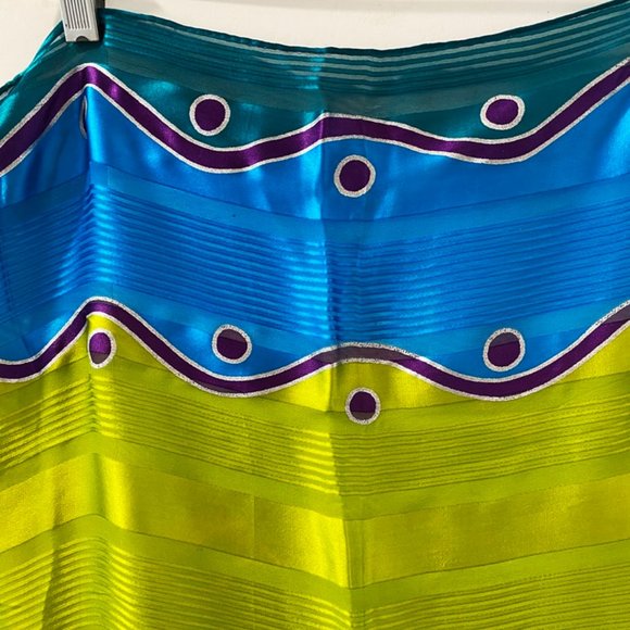 Adrienne Vittadini Womens Scarf Green Aqua Purple Chartreuse Silver 31" Square - Picture 2 of 4